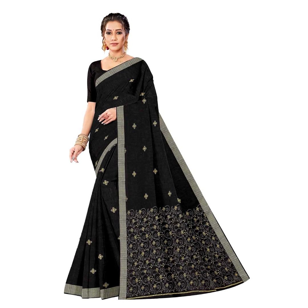 Authenzaa Women Saree ASWS077 Black 