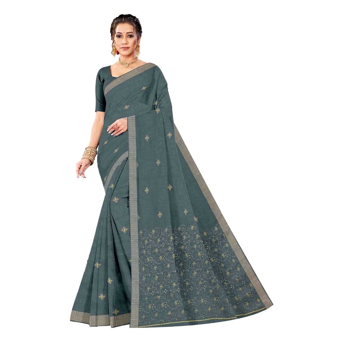 Authenzaa Women Saree ASWS077 Grey 