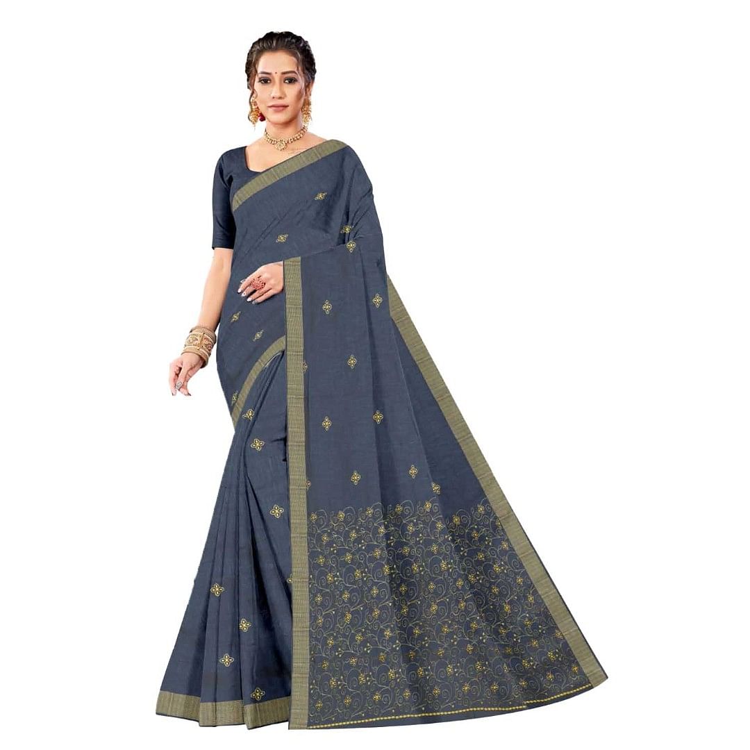 Authenzaa Women Saree ASWS077 Navy Blue 