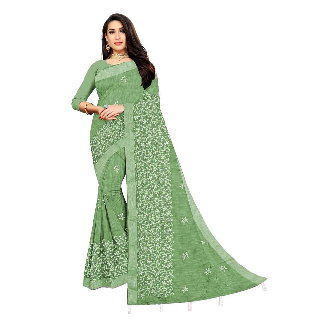 Authenzaa Women Saree ASWS080 Pista 