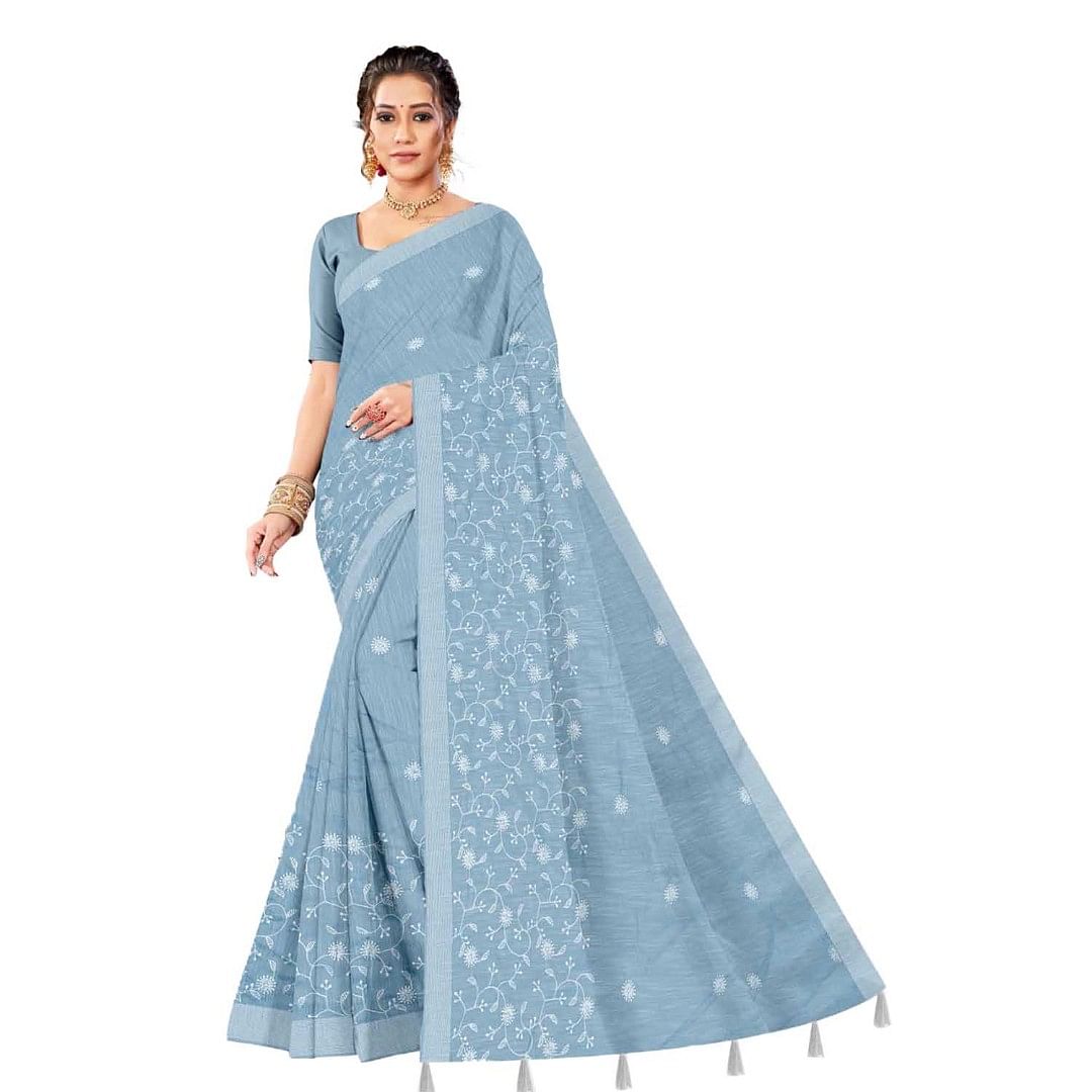 Authenzaa Women Saree ASWS076 Grey 