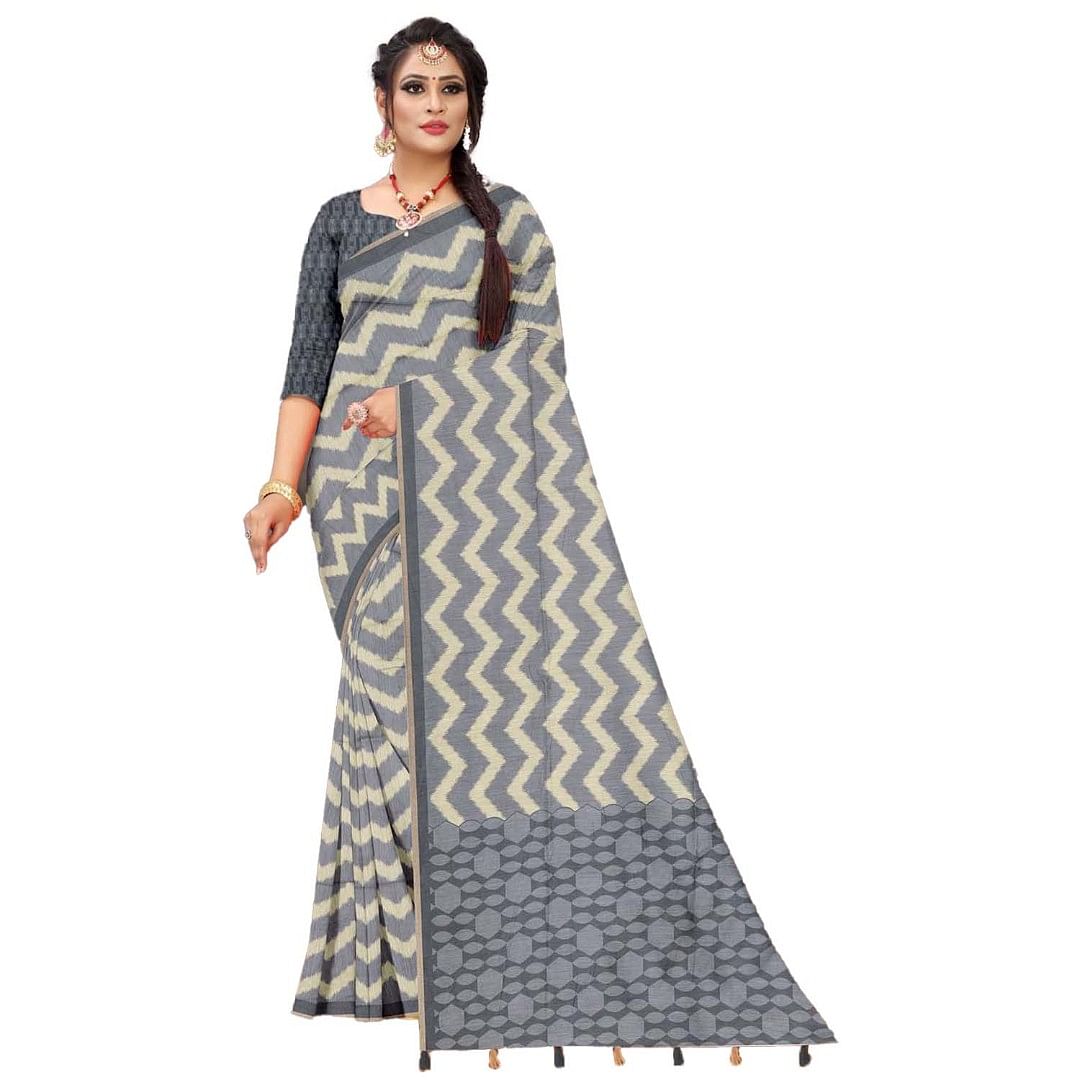 Authenzaa Women Saree ASWS071 Grey 