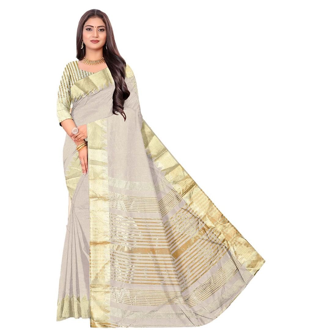 Authenzaa Women Saree ASWS073 Cream 