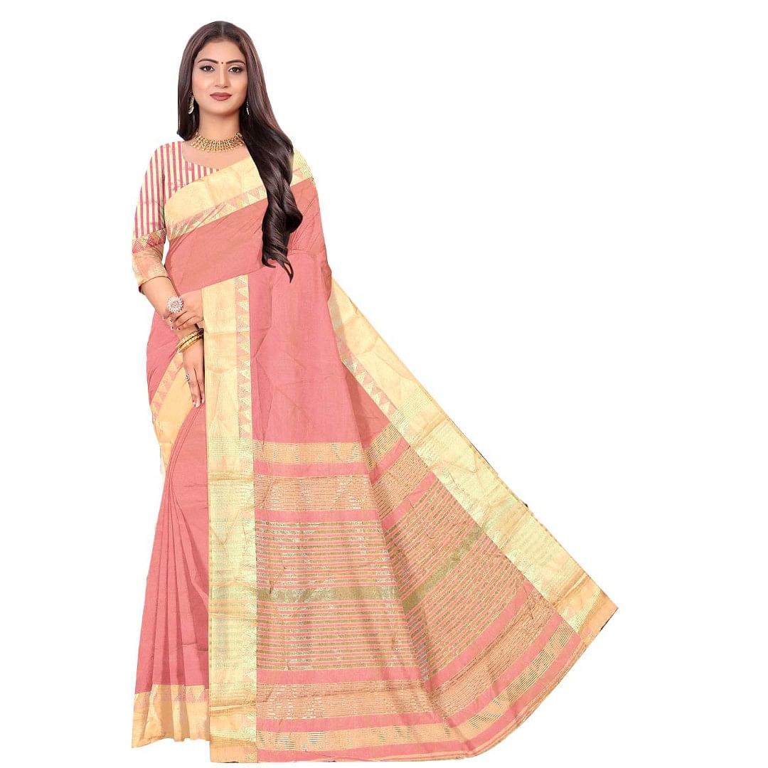 Authenzaa Women Saree ASWS073 Peach 