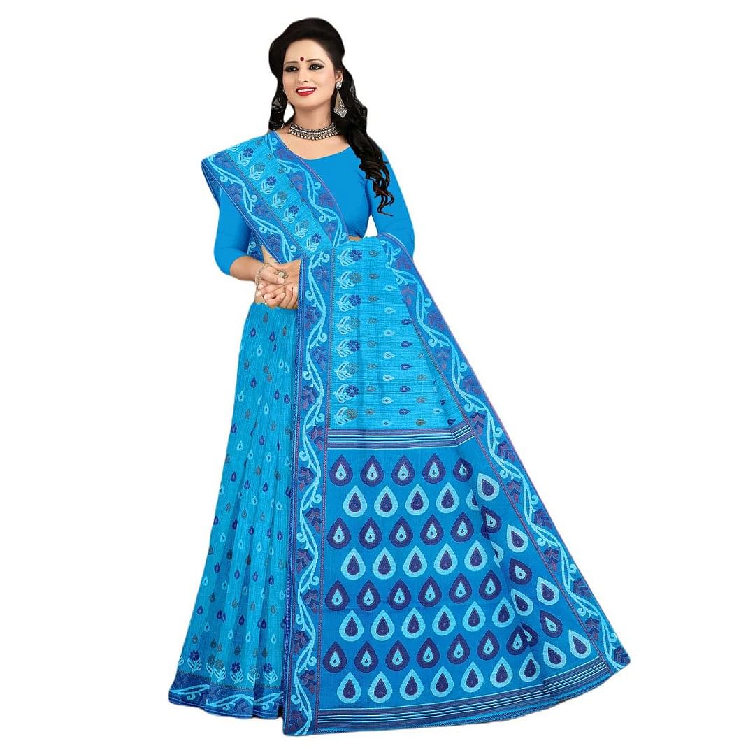Authenzaa Women Cotton Saree JMDCS069 Lapis 