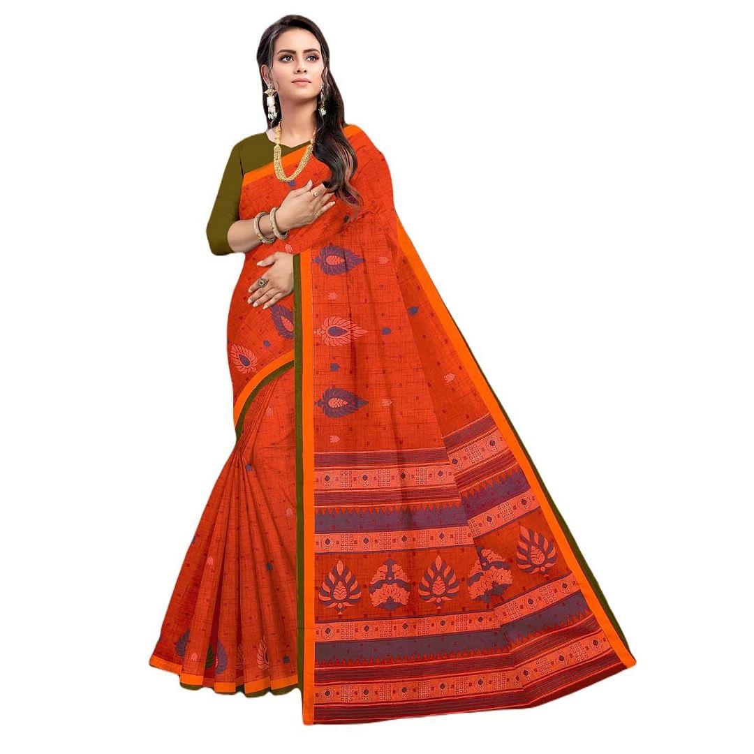 Authenzaa Women Cotton Saree JMDCS069 Amber 