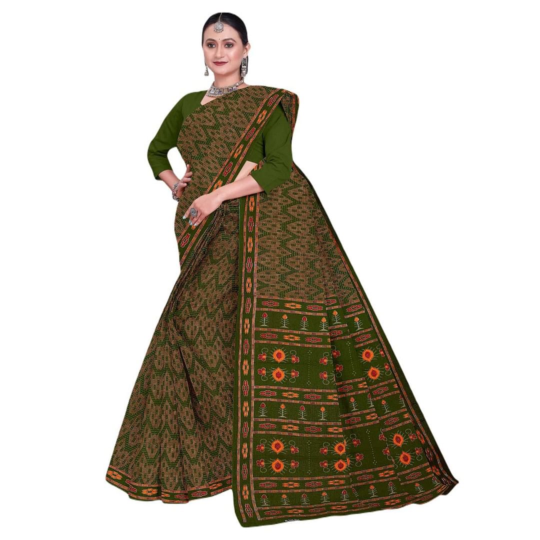 Authenzaa Women Cotton Saree JMDCS070 Green 