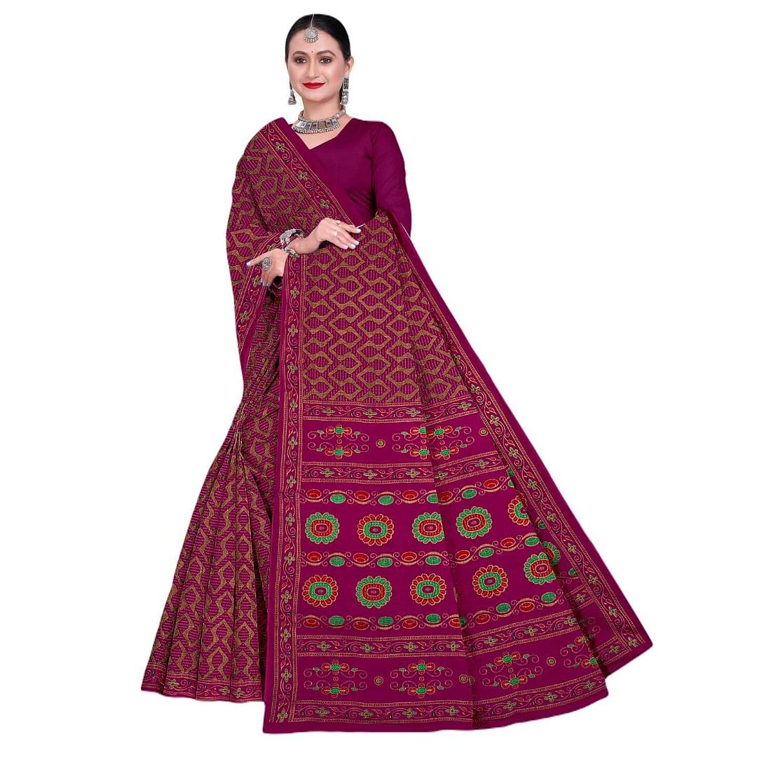Authenzaa Women Cotton Saree JMDCS070 Magenta 
