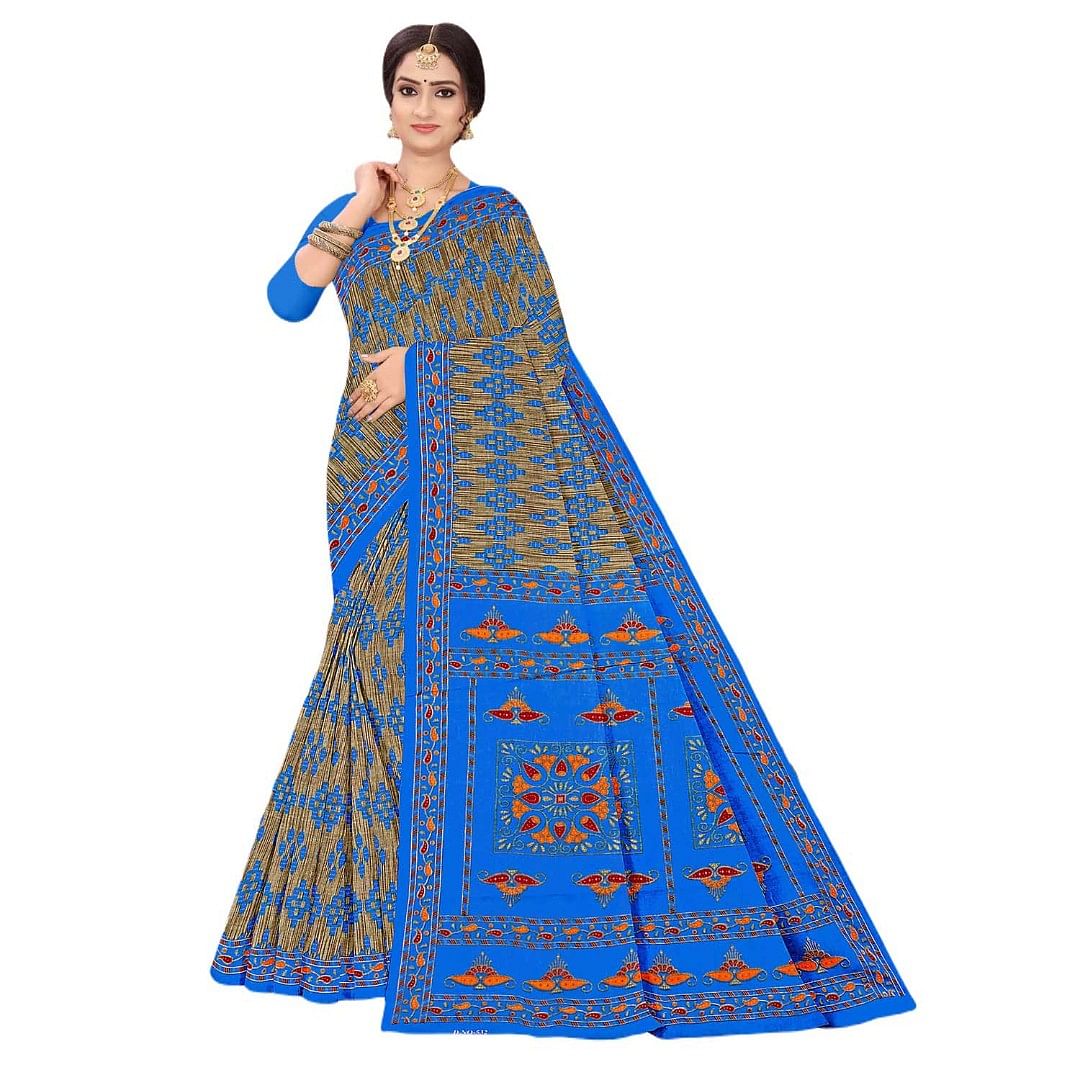 Authenzaa Women Cotton Saree JMDCS070 Blue 