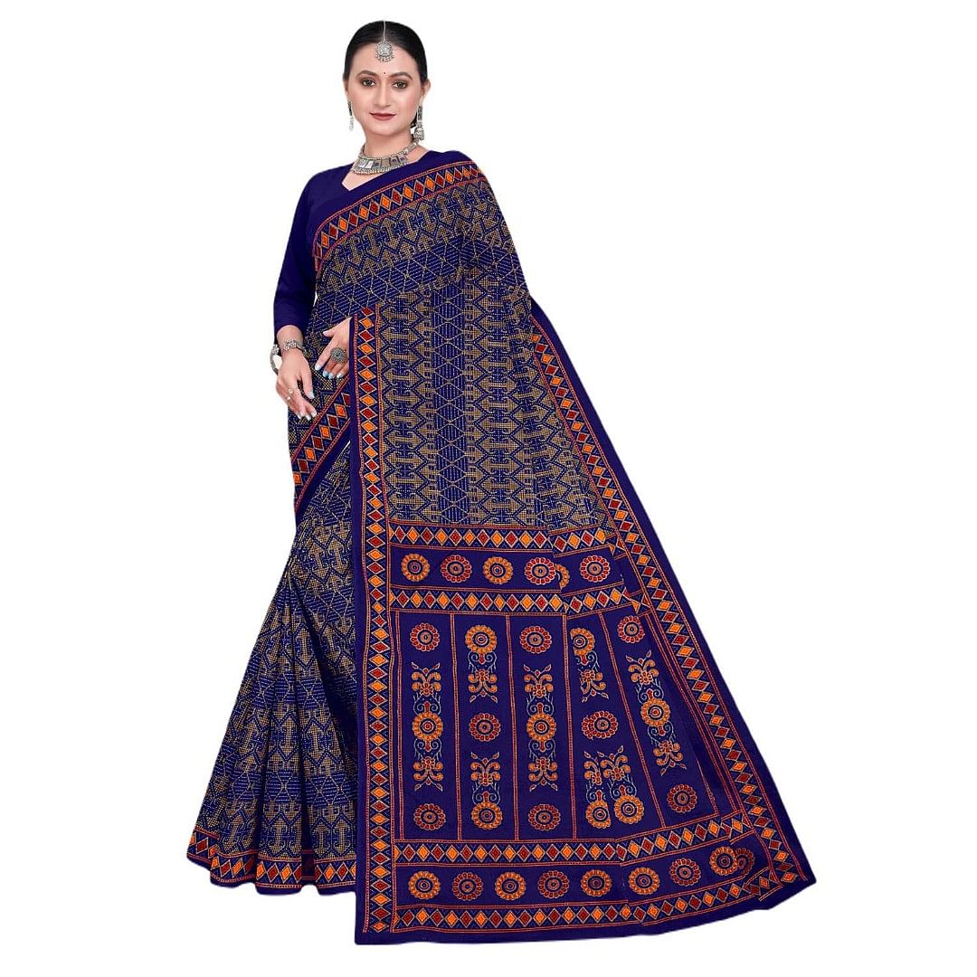 Authenzaa Women Cotton Saree JMDCS070 Indigo 