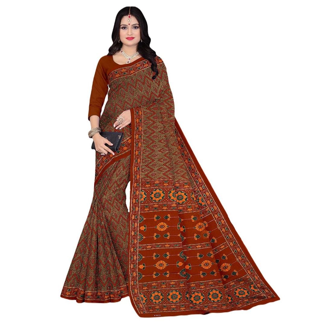 Authenzaa Women Cotton Saree JMDCS070 Merlot 