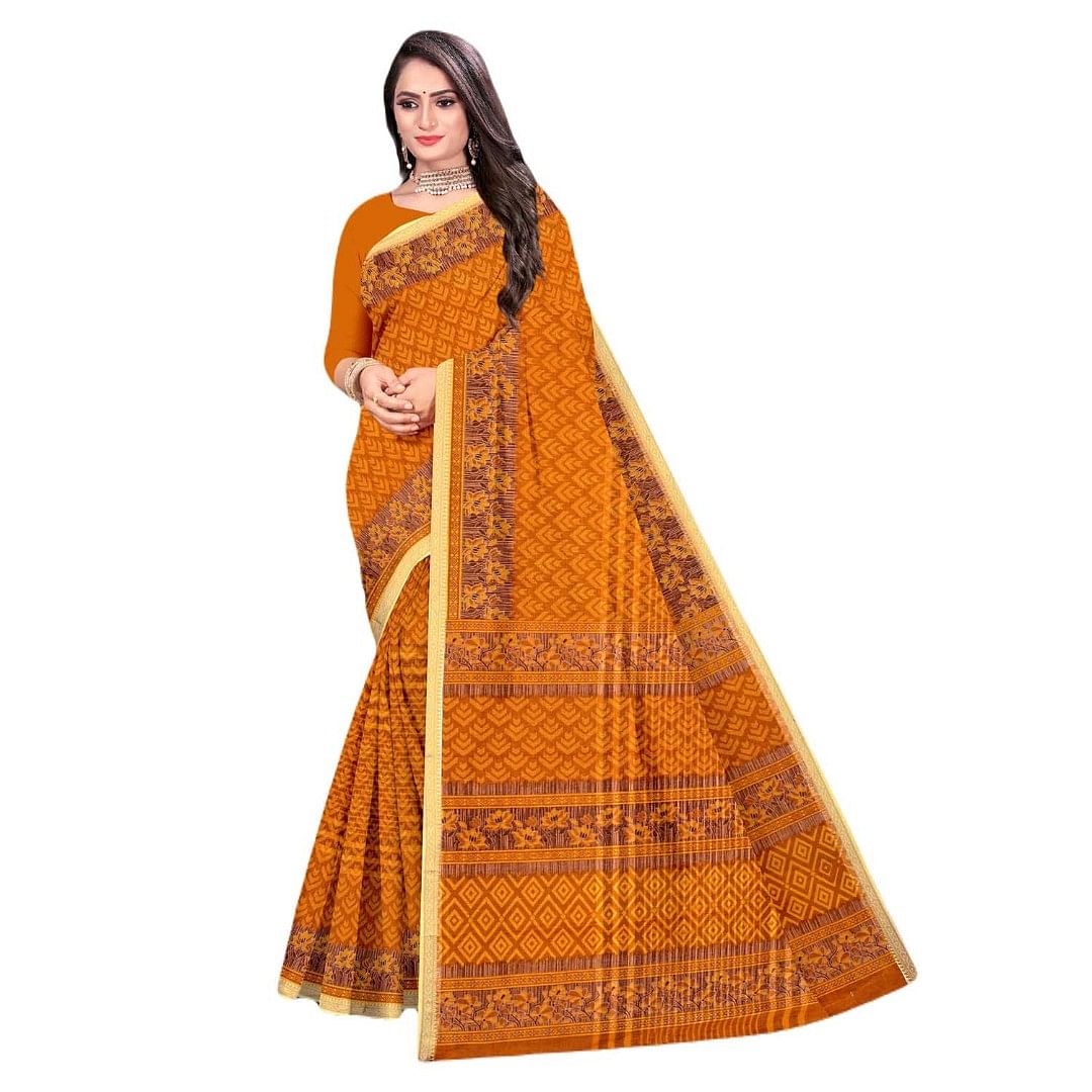 Authenzaa Women Cotton Saree JMDCS071 Yellow 