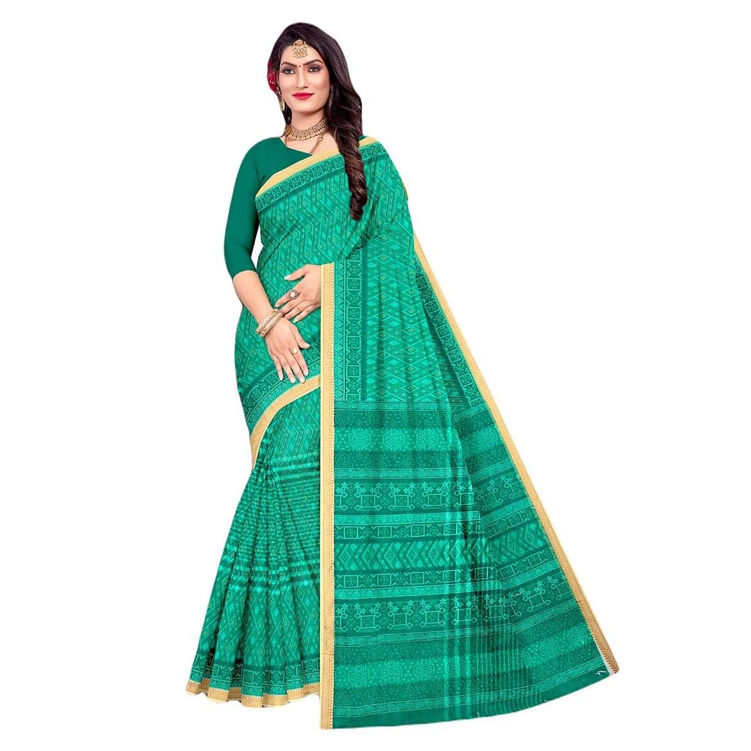 Authenzaa Women Cotton Saree JMDCS071 Bottle Green 