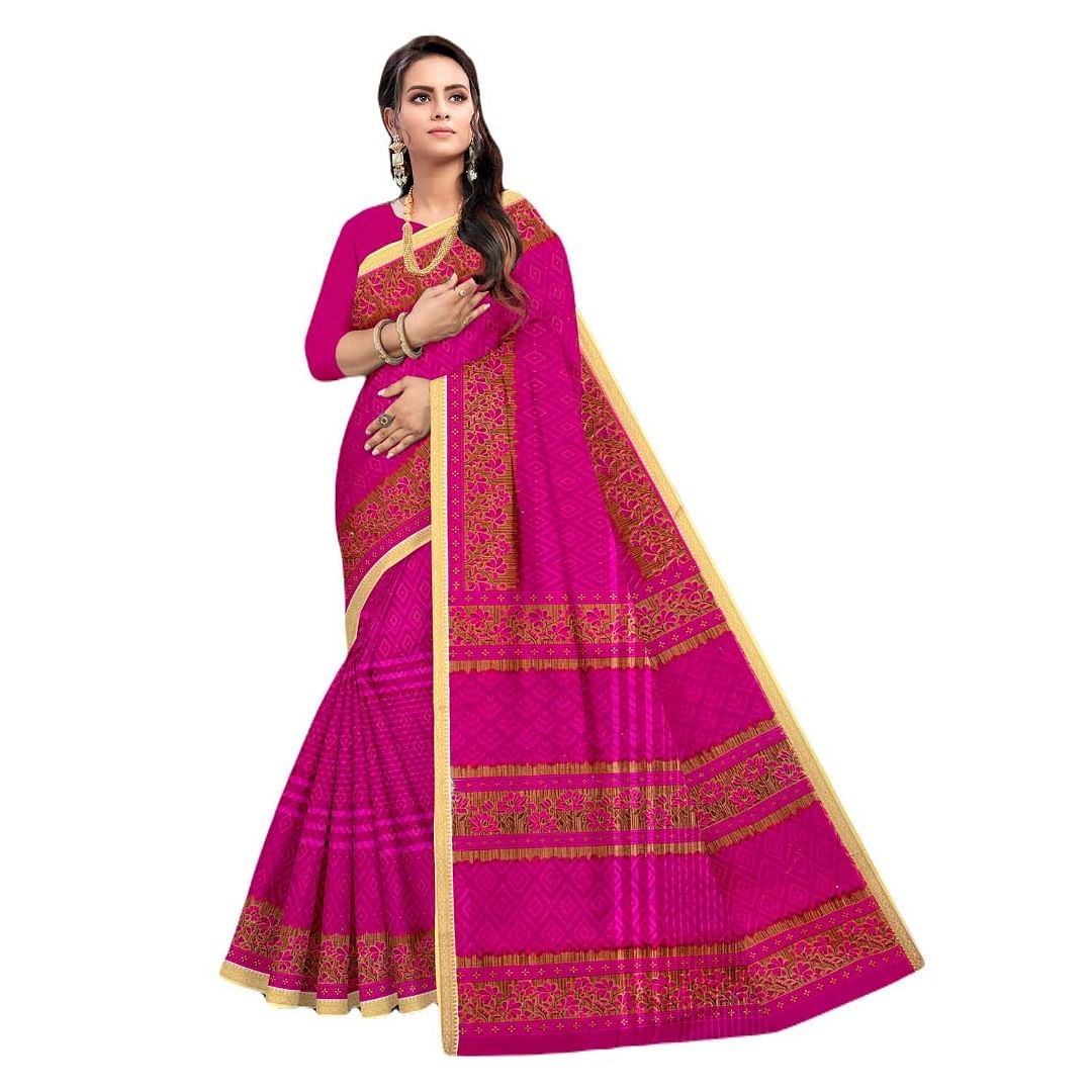 Authenzaa Women Cotton Saree JMDCS071 Rose 