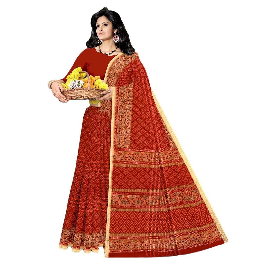 Authenzaa Women Cotton Saree JMDCS071 Squash 
