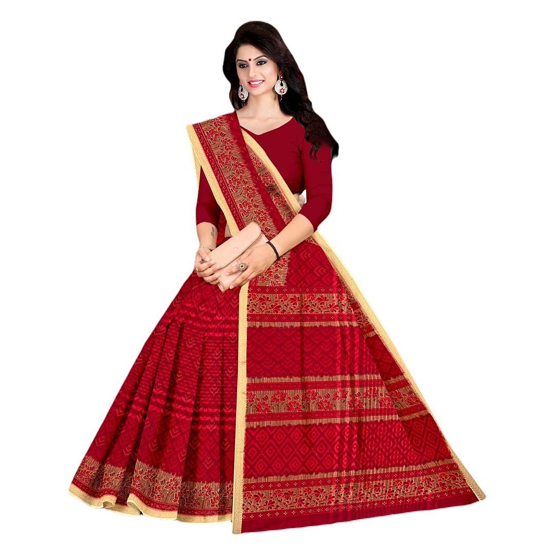 Authenzaa Women Cotton Saree JMDCS071 Garnet 