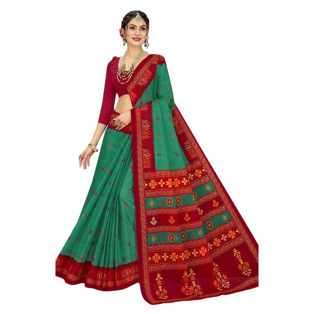 Authenzaa Women Cotton Saree JMDCS072 Green 