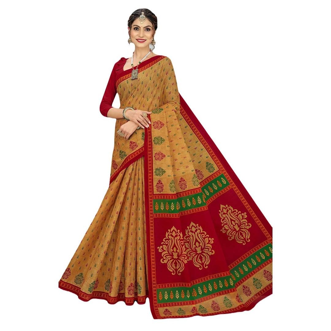 Authenzaa Women Cotton Saree JMDCS072 Peach 