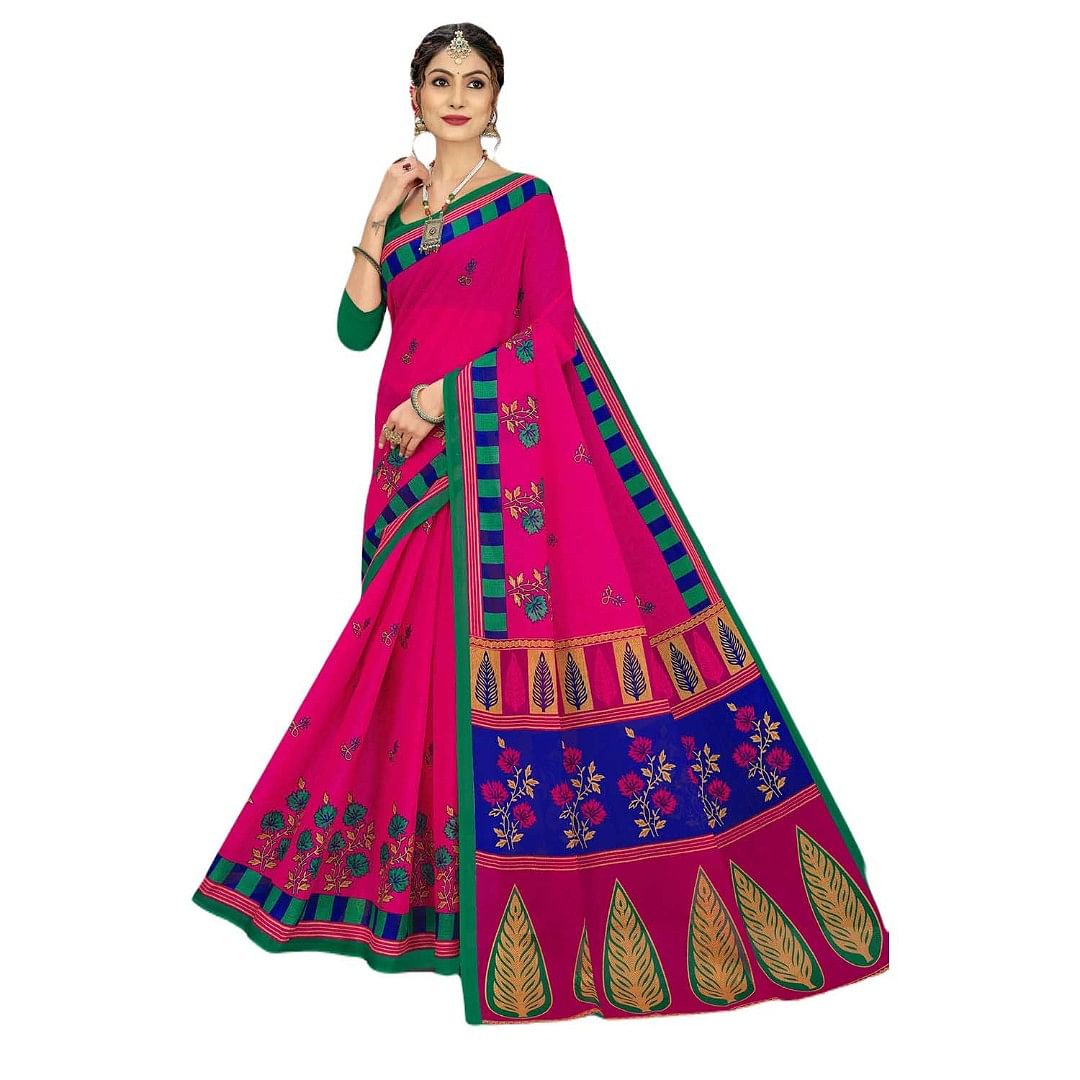 Authenzaa Women Cotton Saree JMDCS072 Blush 