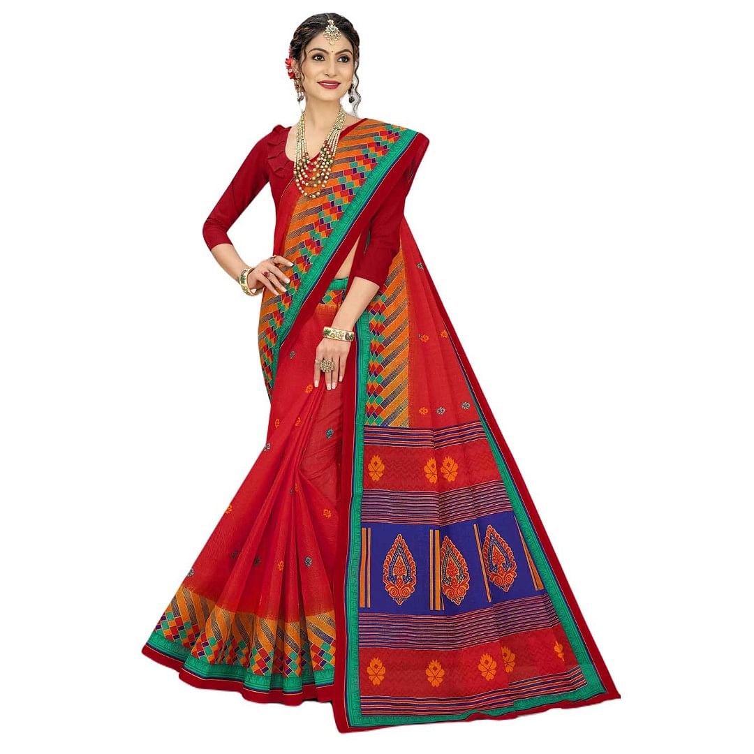 Authenzaa Women Cotton Saree JMDCS072 Candy 