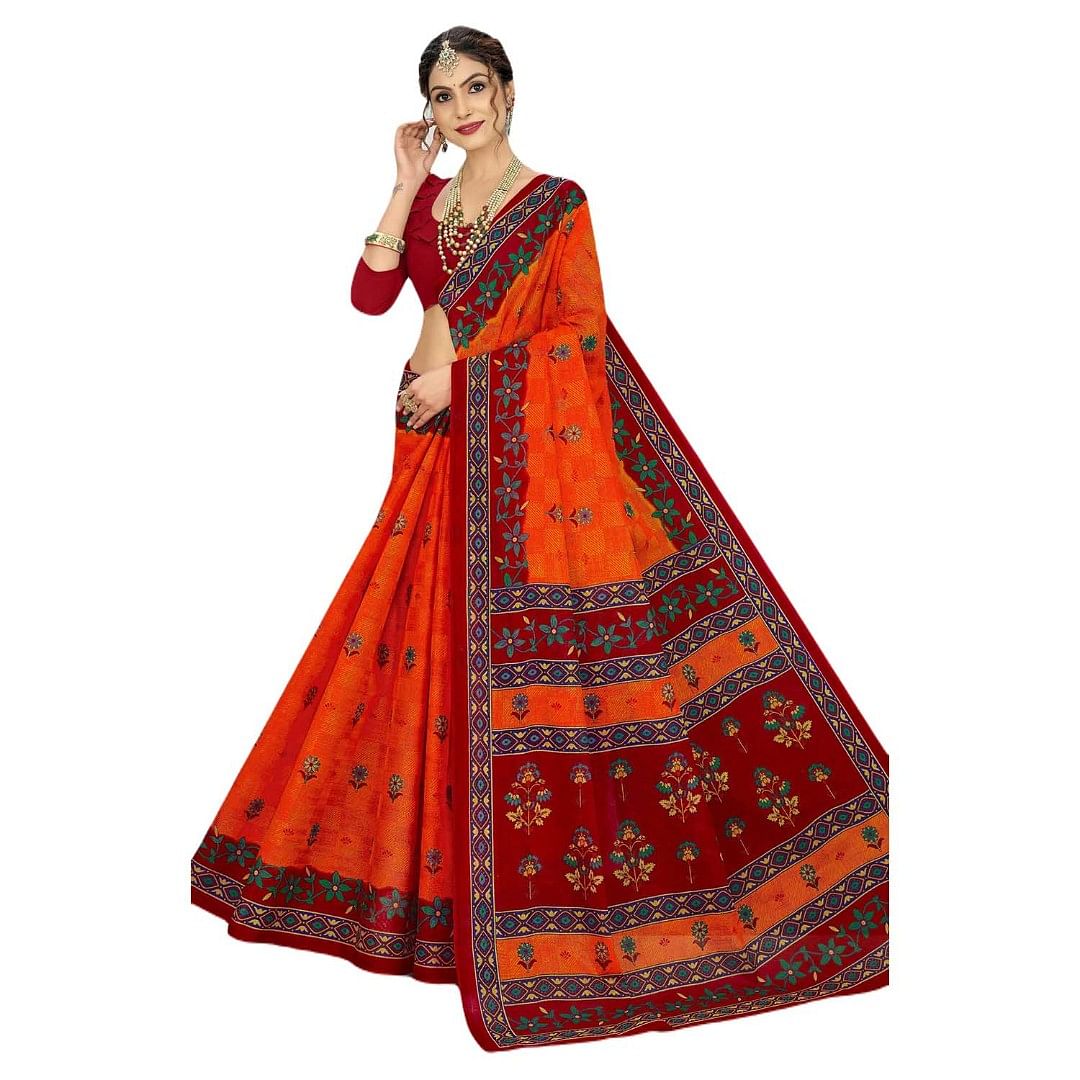 Authenzaa Women Cotton Saree JMDCS072 Apricot 