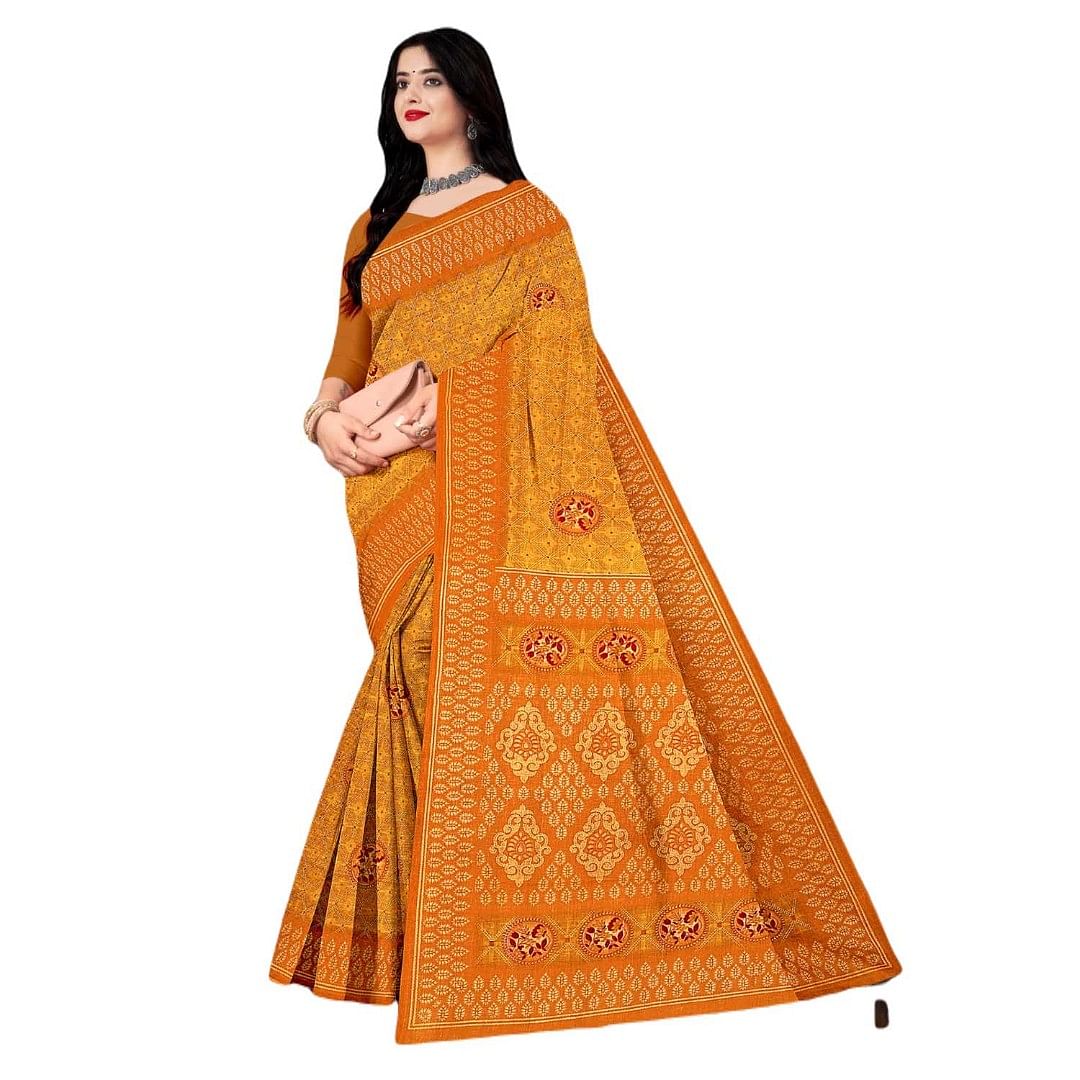 Authenzaa Women Cotton Saree JMDCS073 Golden 