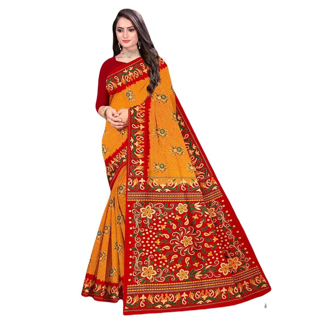 Authenzaa Women Cotton Saree JMDCS073 Yellow 