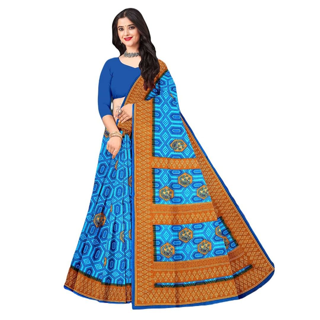 Authenzaa Women Cotton Saree JMDCS073 Blue 