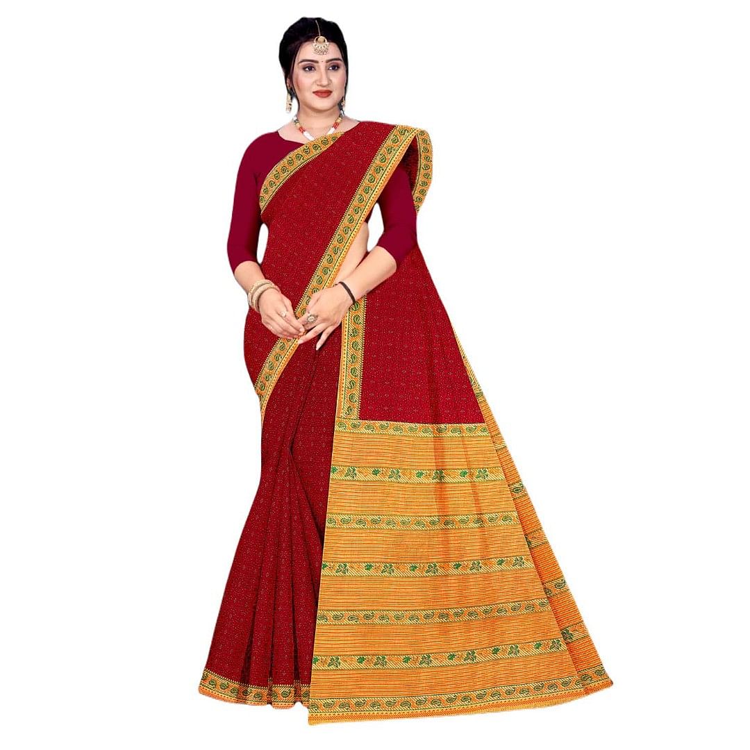 Authenzaa Women Cotton Saree JMDCS073 Clay 