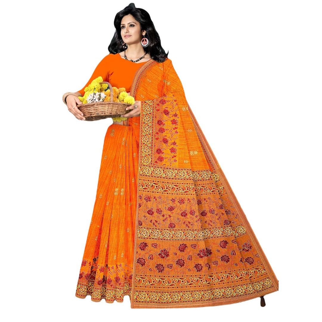 Authenzaa Women Cotton Saree JMDCS073 Marigold 