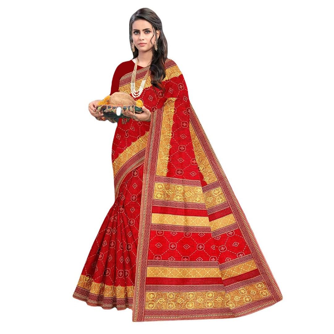 Authenzaa Women Cotton Saree JMDCS073 Ginger 