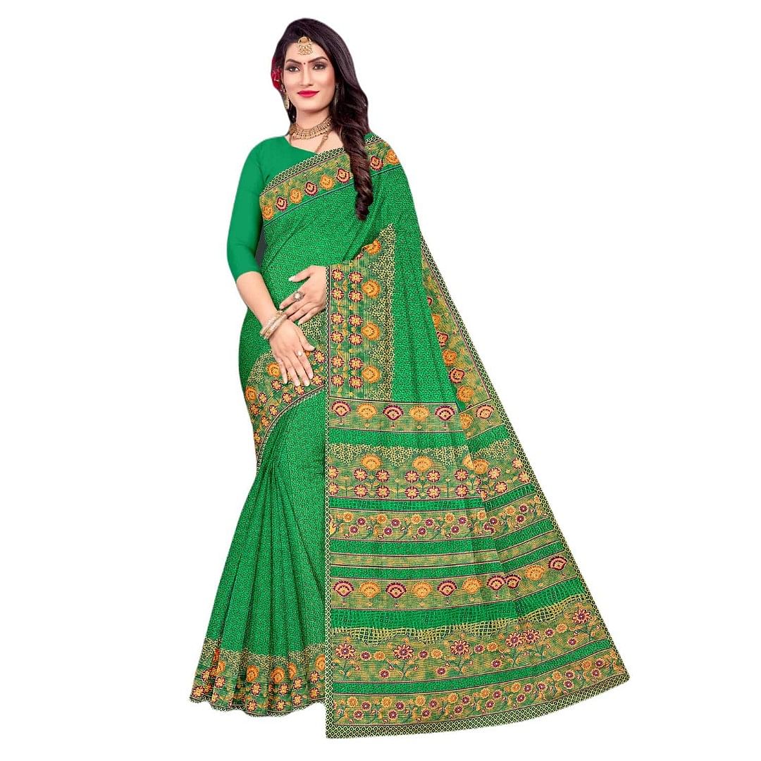 Authenzaa Women Cotton Saree JMDCS073 Green 