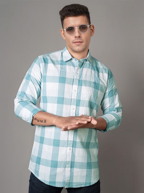 Authenzaa Men Casual Shirt SFCS117 Sky Chex 