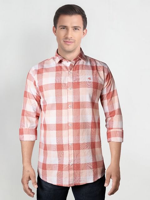 Authenzaa Men Casual Shirt SFCS116 Peach Chex 