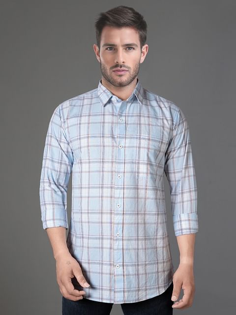 Authenzaa Men Casual Shirt SFCS135 Sky Chex 