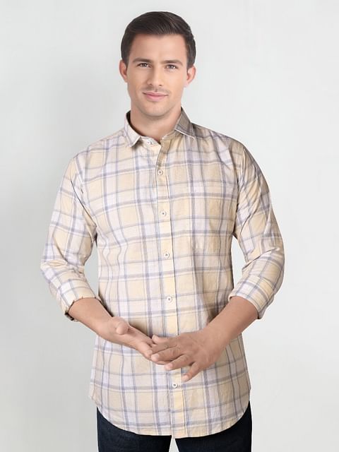 Authenzaa Men Casual Shirt SFCS134 Yellow Chex 