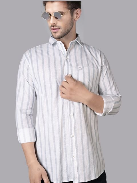 Authenzaa Men Casual Shirt SFCS132 Grey Striped 