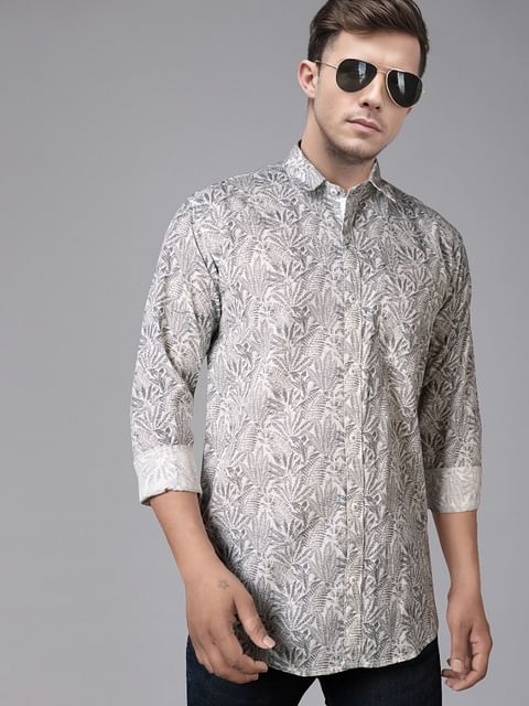 Authenzaa Men Casual Shirt SFCS127 Printed Grey 