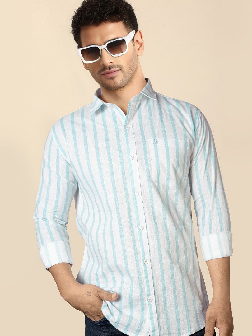 Authenzaa Men Casual Shirt SFCS131 Green Striped 