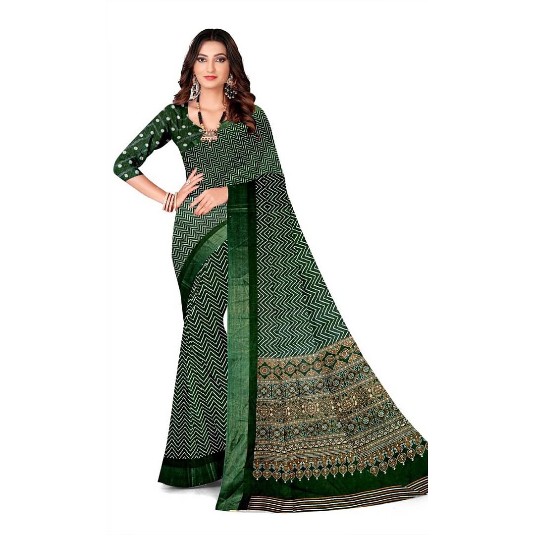 Authenzaa Women Saree ASWS096 Bottle Green 