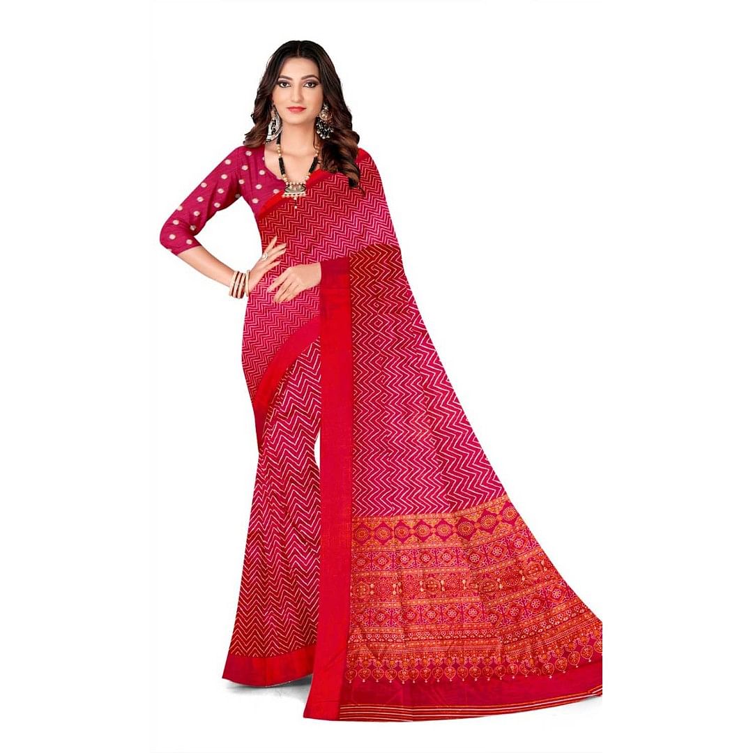 Authenzaa Women Saree ASWS096 Cherry 