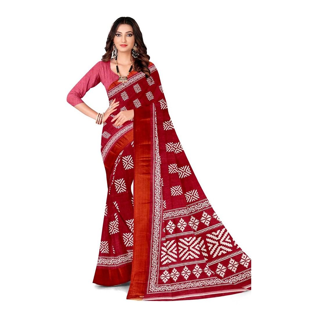 Authenzaa Women Saree ASWS097 Red 