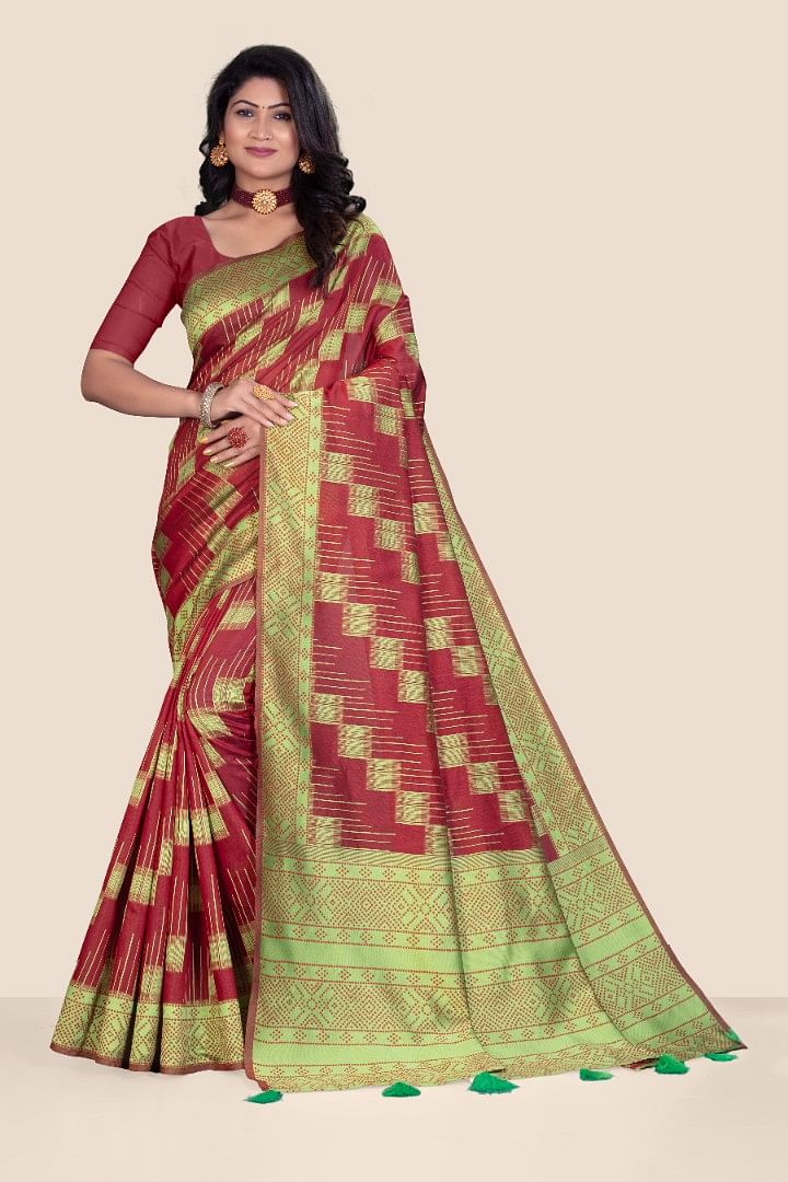 Authenzaa Women Saree YIWS025 Red 