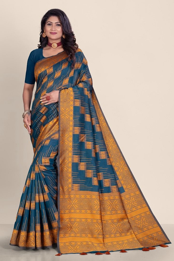 Authenzaa Women Saree YIWS025 Blue 