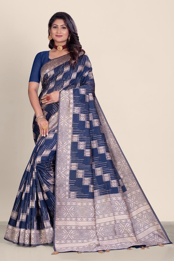 Authenzaa Women Saree YIWS025 Navy Blue 
