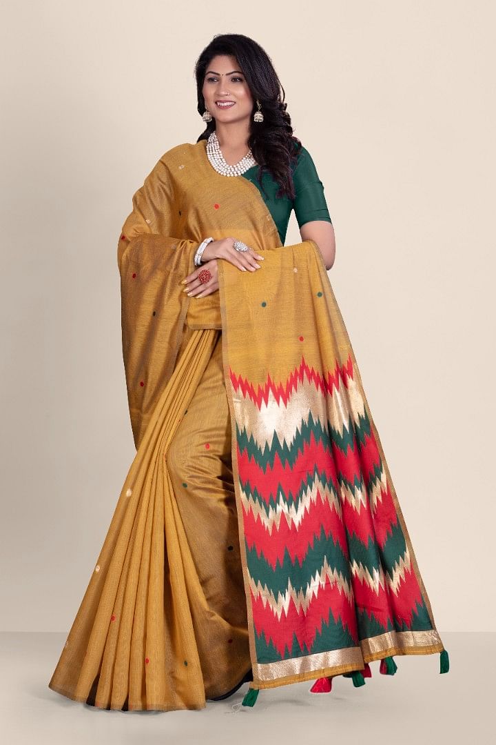 Authenzaa Women Saree YIWS022 Yellow 