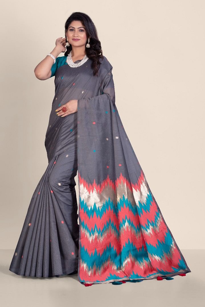 Authenzaa Women Saree YIWS022 Grey 