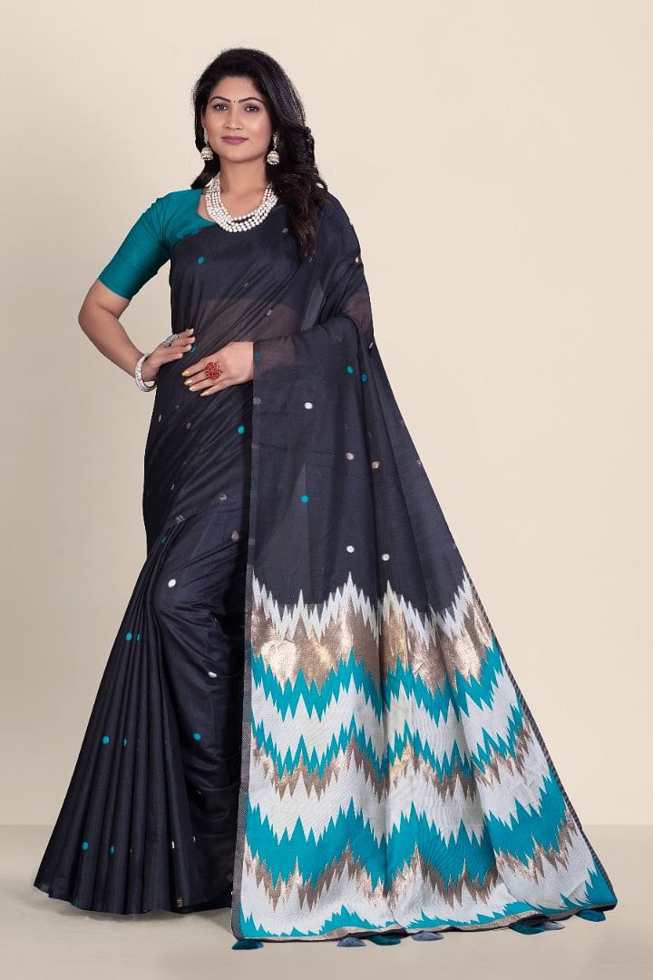 Authenzaa Women Saree YIWS022 Navy Blue 