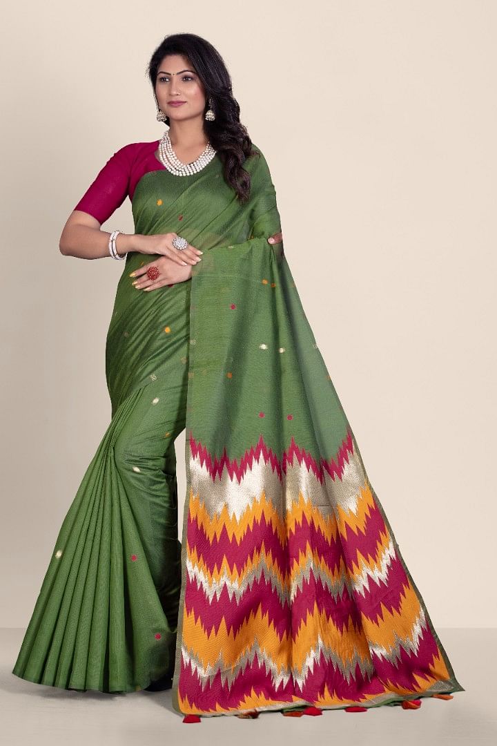 Authenzaa Women Saree YIWS022 Olive Green 