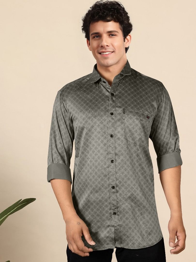 Authenzaa Men Casual Shirt SFCS108 Printed Olive 